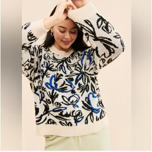 Anthropologie Floral Pop Embroidered Pullover Sweater Long Sleeve Size M NWOT